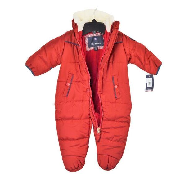 New! Ben Sherman Newborn Quilted Fleece Lined Zipper Puffer Hooded Snowsuit - Picture 3 of 6